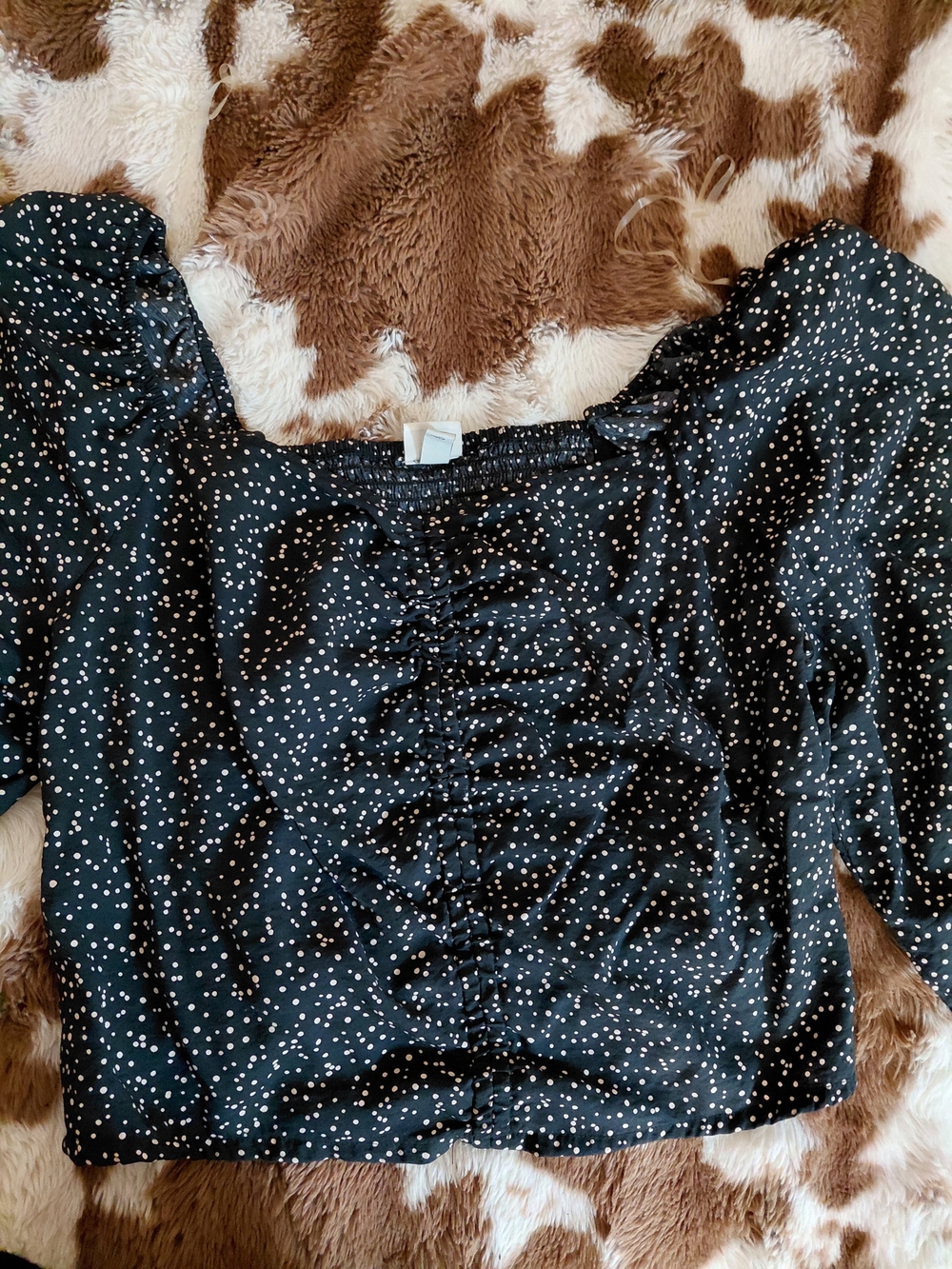 a new day Black Polka Dot Ruched Blouse